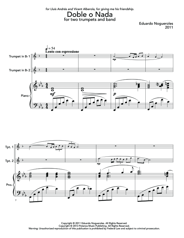 Produktgalerie: Seite 1 von 11 Doble o Nada, , (Trio 2x Trompete in B und Klavier)