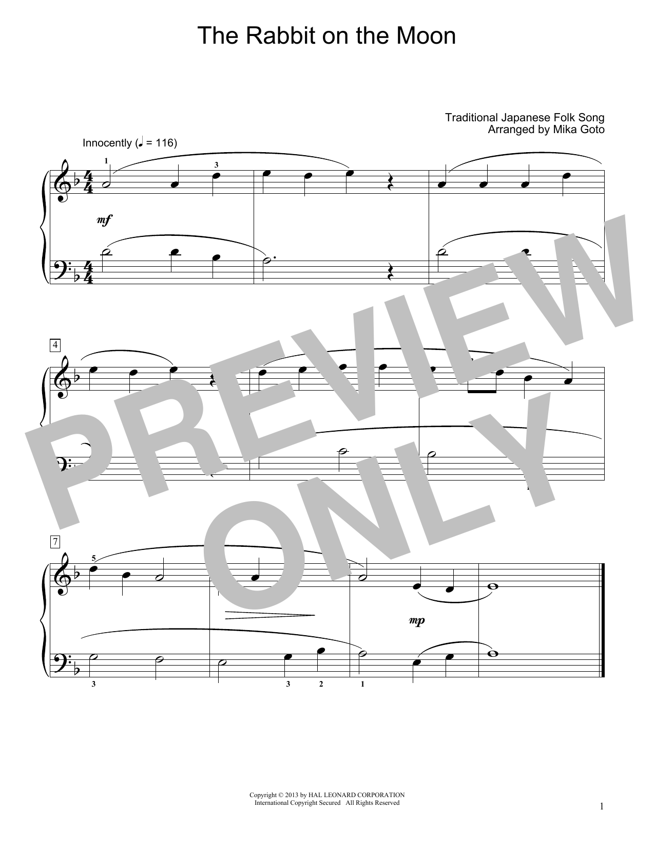 Product gallery: Page 1 of 1 The Rabbit On The Moon (arr. Mika Goto), Traditional Japanese Folk Song