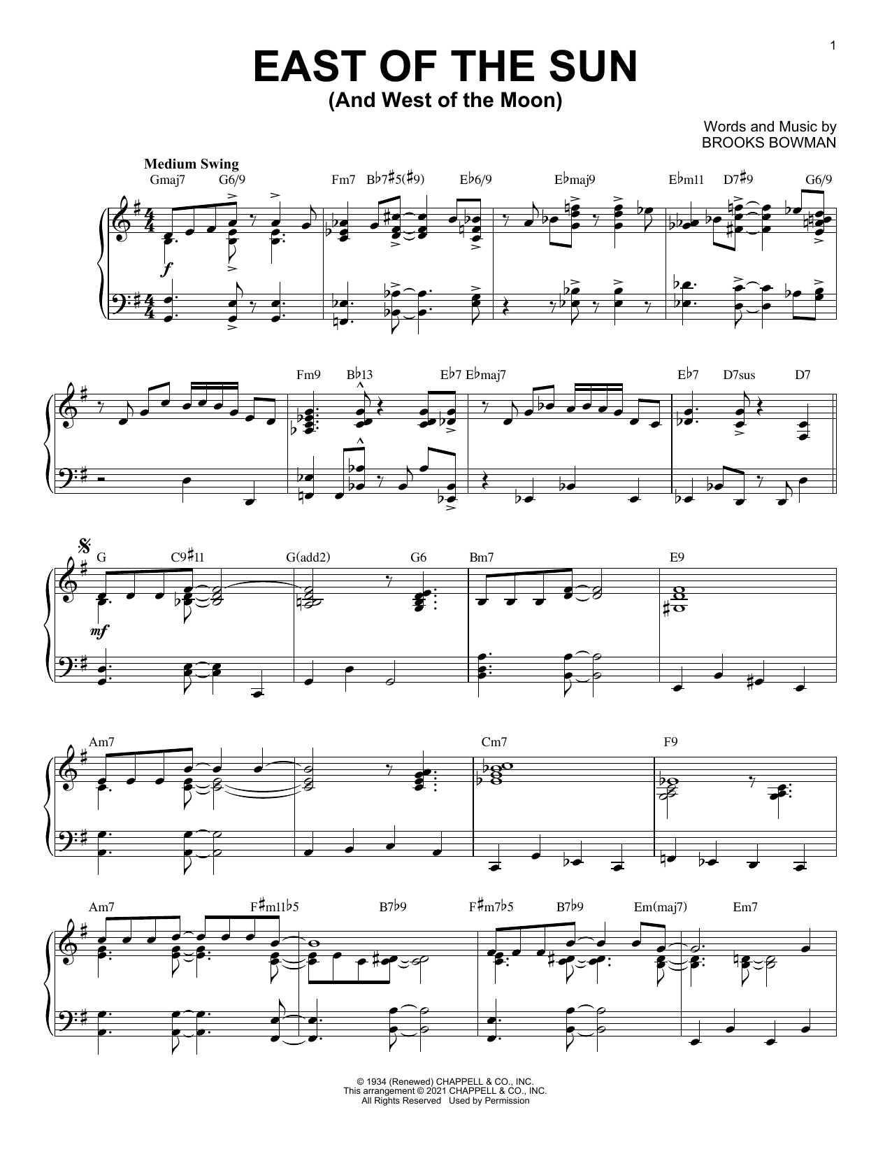 Product picture to: East Of The Sun (And West Of The Moon) [Jazz version] (arr. Brent Edstrom)