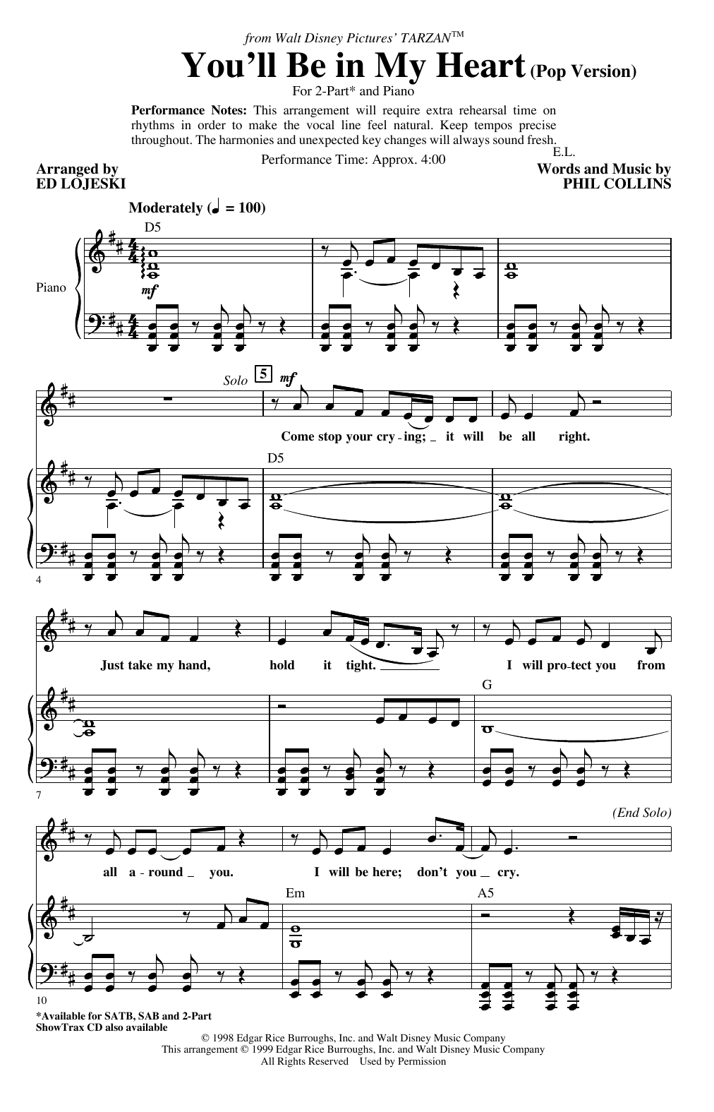 Produktbild zu: You'll Be In My Heart (Pop Version) (from Tarzan) (arr. Ed Lojeski)