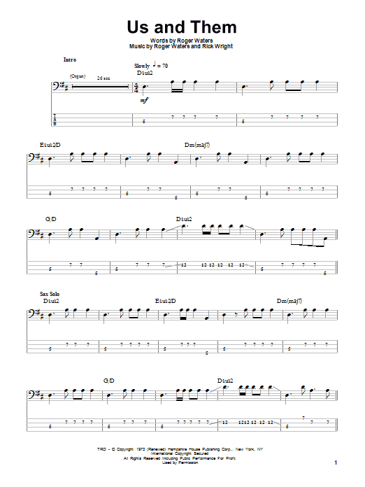 Produktgalerie: Seite 1 von 1 Us And Them, Pink Floyd, E-Bass