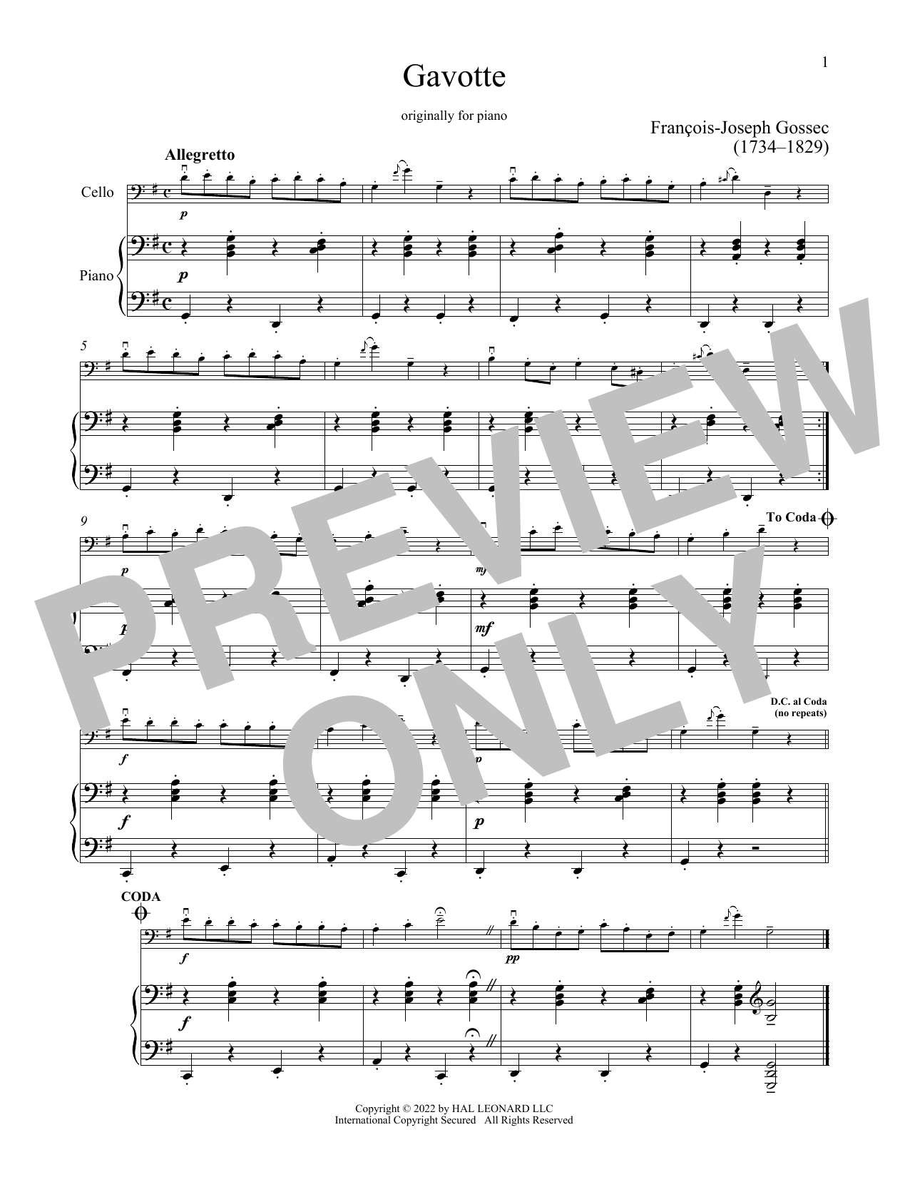 Produktgalerie: Seite 1 von 1 Gavotte, Francois-Joseph Gossec, Klavier, Violoncello