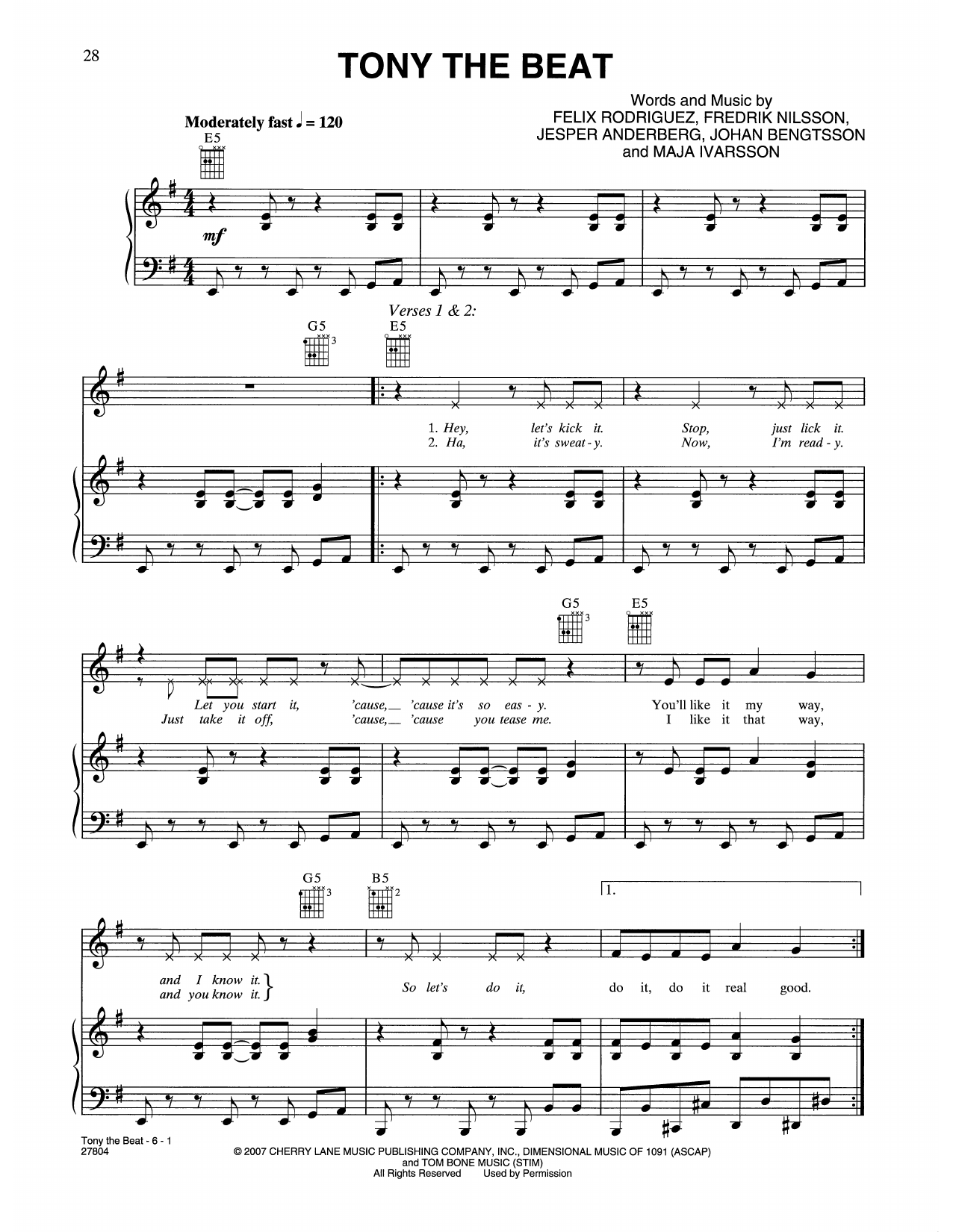 Product picture to: Tony The Beat (from Music And Lyrics)