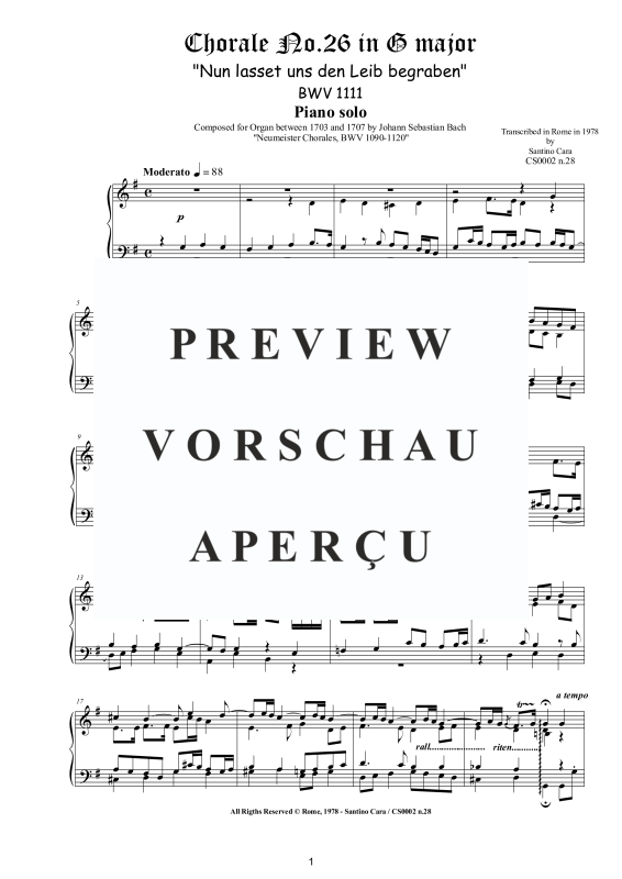 Produktgalerie: Seite 2 von 4 Choral No.26 in G-Dur (Nun lasset uns den Leib begraben) BWV 1111, , Klavier Solo
