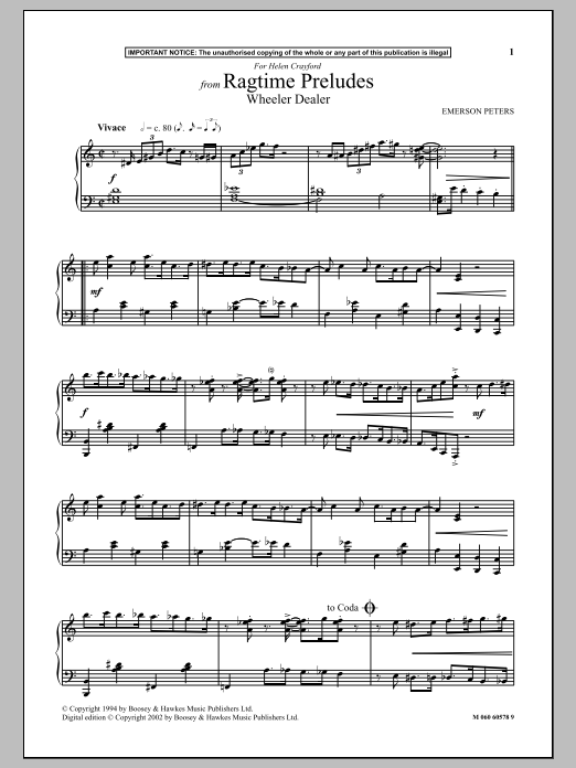 Product gallery: Page 1 of 1 Wheeler Dealer (from Ragtime Preludes), Emerson Peters