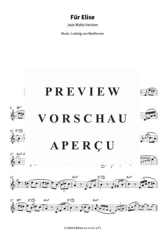 Produktgalerie: Seite 5 von 6 Für Elise - Jazz Waltz Version, , Violine Solo - Leadsheet