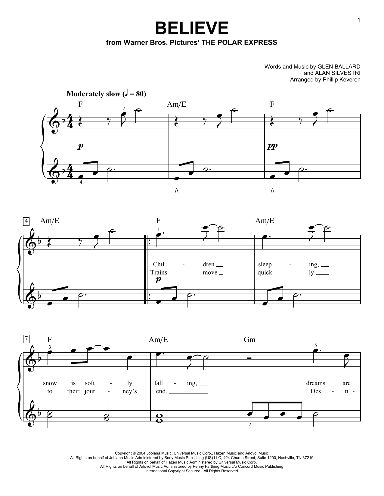 Product gallery: Page 1 of 1 Believe (from The Polar Express) (arr. Phillip Keveren), Josh Groban