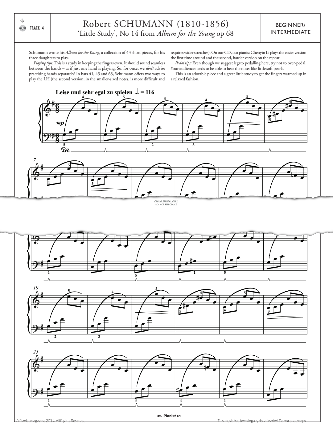 Product gallery: Page 1 of 1 Little Study, No.14 (from 'Album for the Young, Op.68'), Robert Schumann