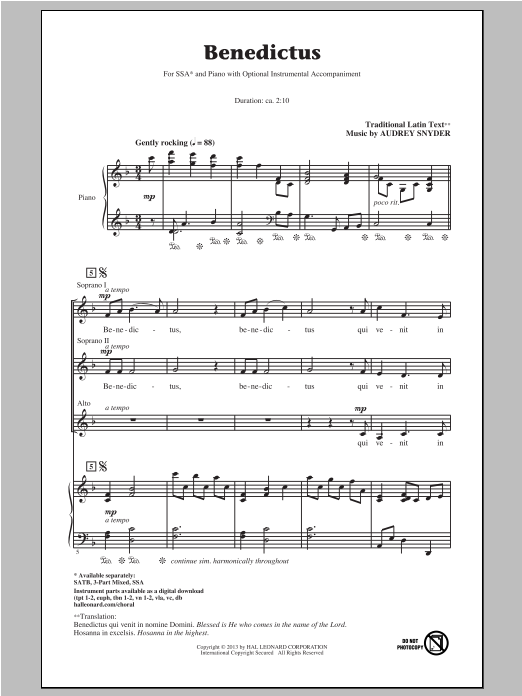 Produktgalerie: Seite 1 von 1 Benedictus, Audrey Snyder, Chor