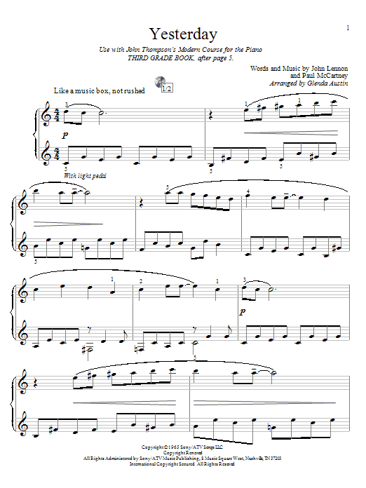 Produktgalerie: Seite 1 von 1 Yesterday (arr. Glenda Austin), The Beatles, Klavier