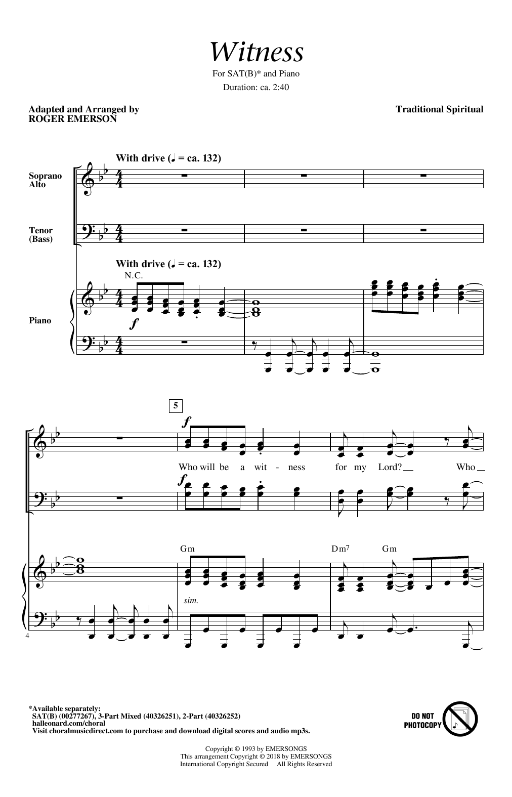 Product gallery: Page 1 of 1 Witness (Arr. Roger Emerson), Traditional