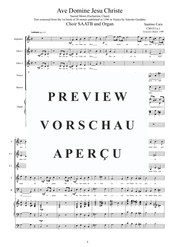 Produktgalerie: Seite 2 von 11 Ave Domine Jesu Christe, , Gemischter Chor SAATB und Orgel