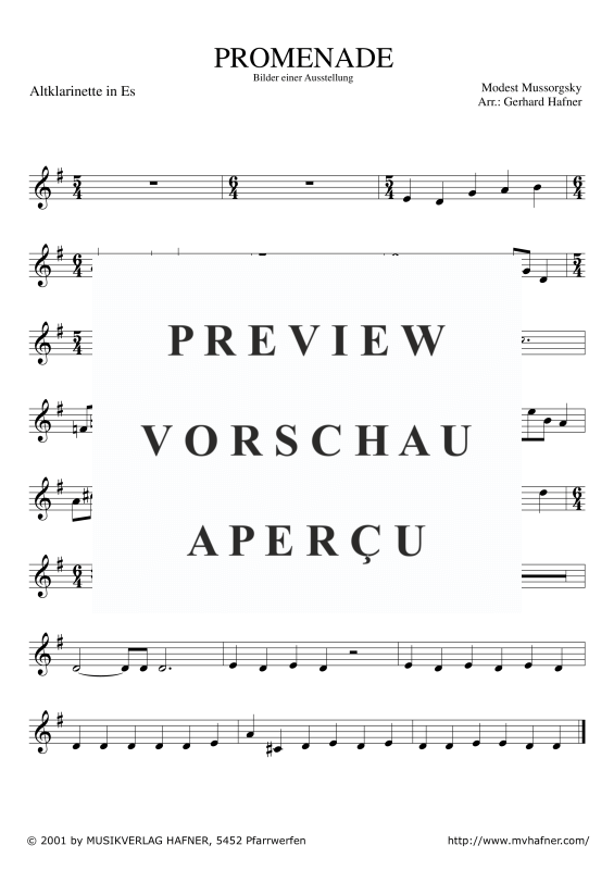 Product gallery: Page 11 of 11 Promenade aus ´Bilder einer Ausstellung´, , (Clarinet Quintet)