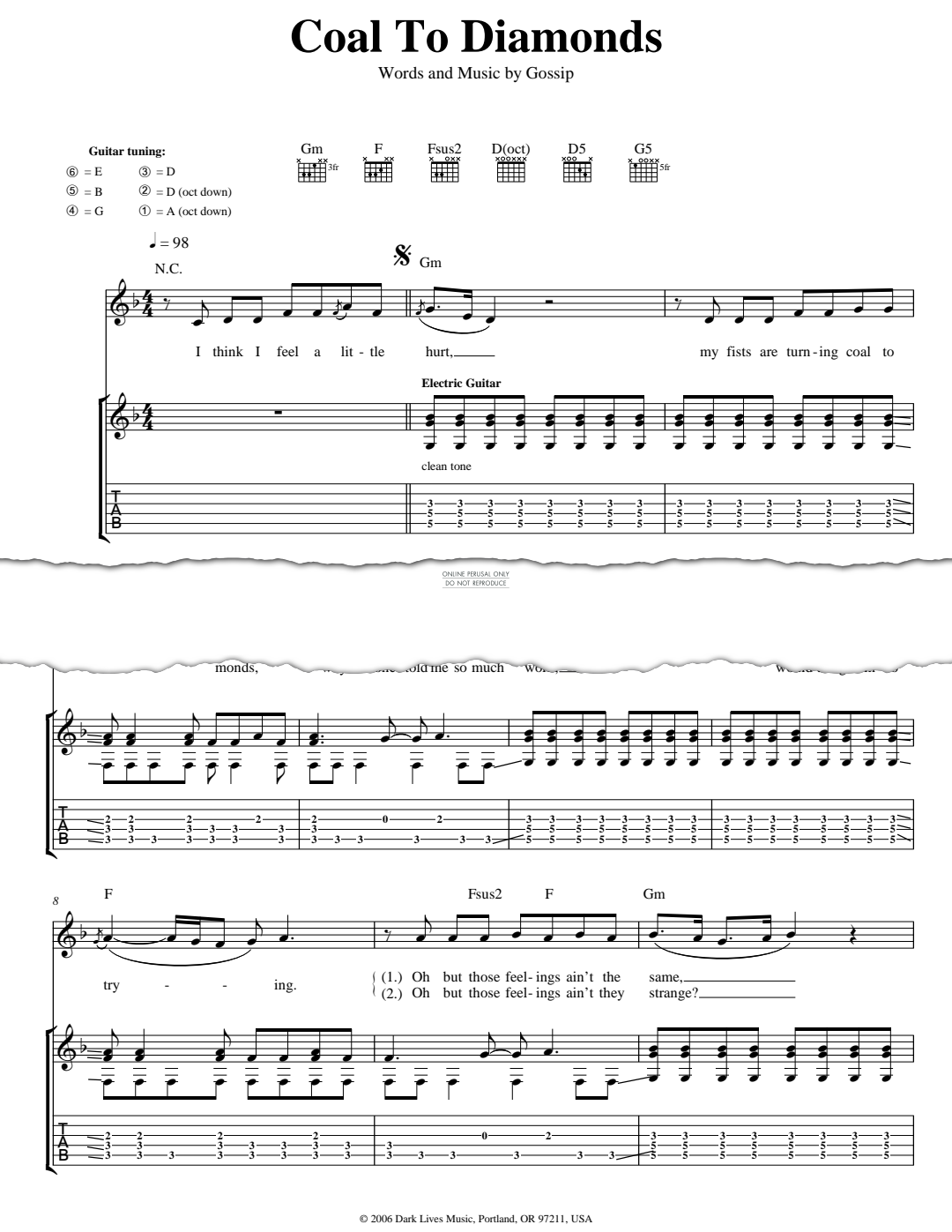 Produktgalerie: Seite 1 von 1 Coal To Diamonds, Gossip, Gesang, Gitarre
