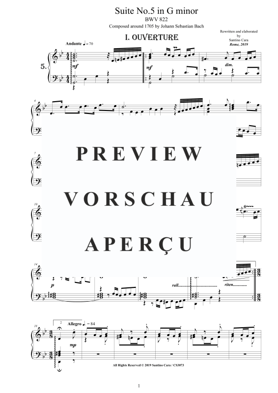 Produktgalerie: Seite 2 von 11 Suite No.5 in G-Moll BWV 822 - Complete Piano Version, , Klavier Solo