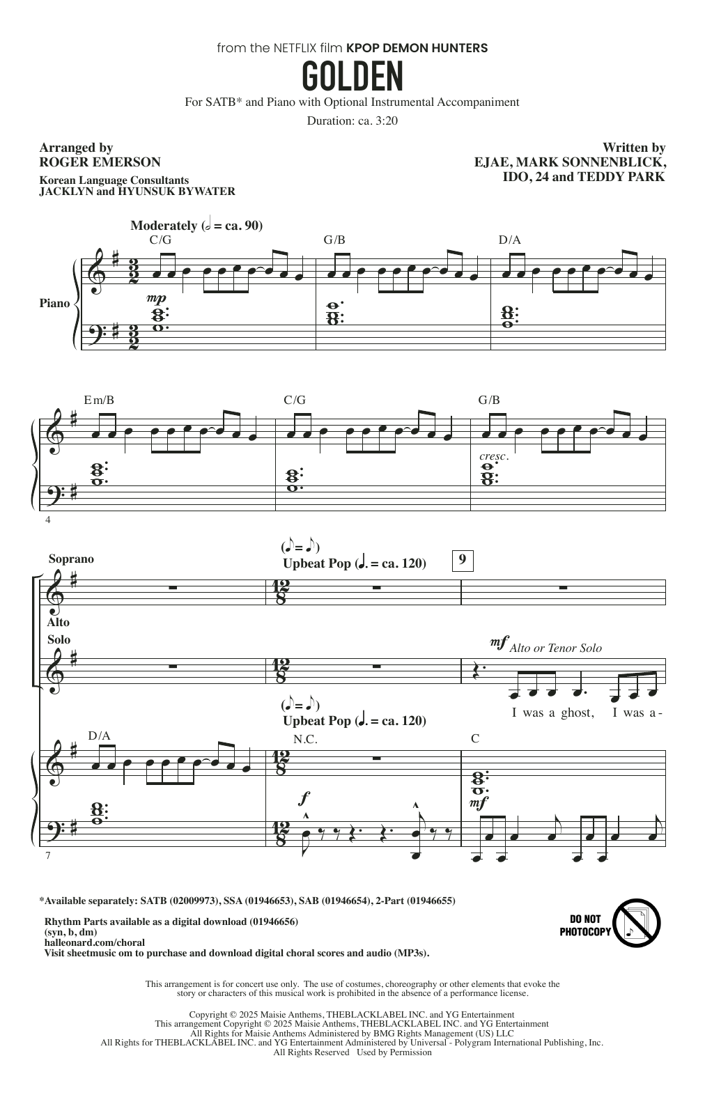 Produktgalerie: Seite 1 von 1 Golden (from KPop Demon Hunters) (arr. Roger Emerson), Huntr/x (Ejae, Audrey Nuna and Rei Ami), Chor