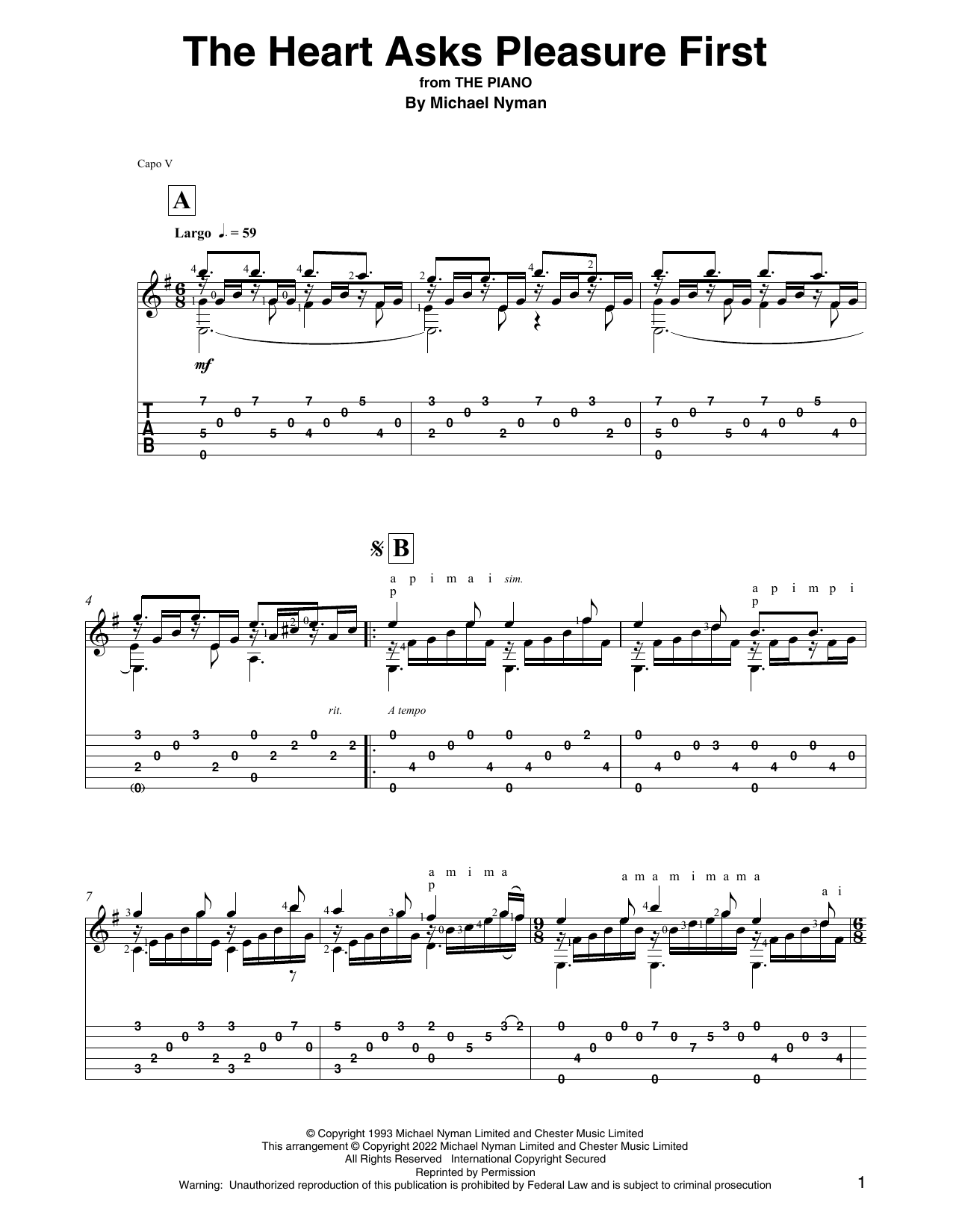 Product picture to: The Heart Asks Pleasure First (from The Piano) (arr. David Jaggs)