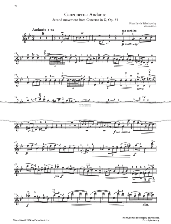 Product gallery: Page 1 of 1 Canzonetta: Andante (2nd movt from Concerto in D, Op. 35), Pyotr Ilyich Tchaikovsky