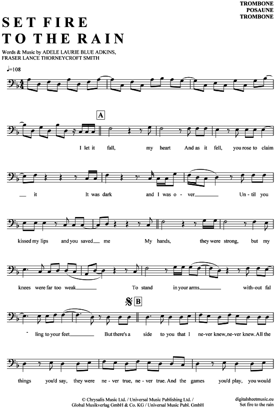 Product gallery: Page 1 of 4 Set fire to the rain , Adele, (Posaune / Bariton)