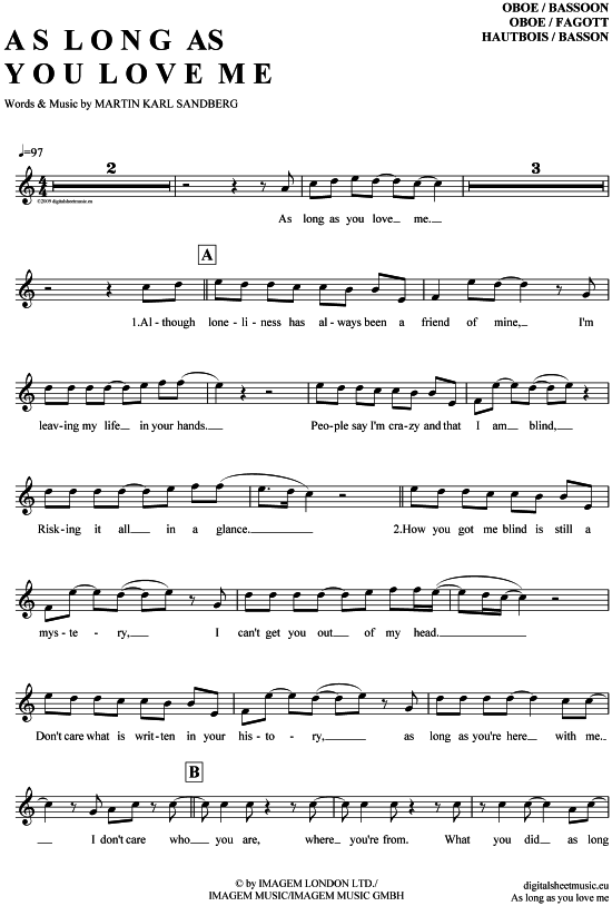 Produktgalerie: Seite 1 von 4 As long as you love me , Backstreet Boys, (Oboe / Fagott)