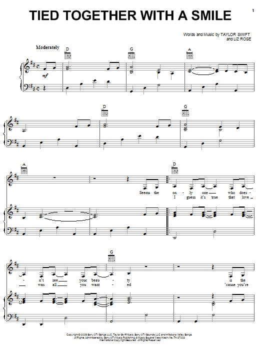 Produktgalerie: Seite 1 von 1 Tied Together With A Smile, Taylor Swift, Gesang, Gitarre, Klavier