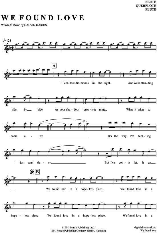 Product gallery: Page 1 of 4 We found love , Rihanna feat. Calvin Harris, (transverse flute)