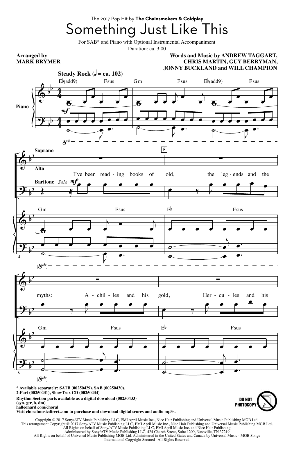 Produktgalerie: Seite 1 von 1 Something Just Like This (arr. Mark Brymer), The Chainsmokers & Coldplay, Chor