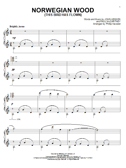 Product gallery: Page 1 of 1 Norwegian Wood (This Bird Has Flown) (arr. Phillip Keveren), The Beatles