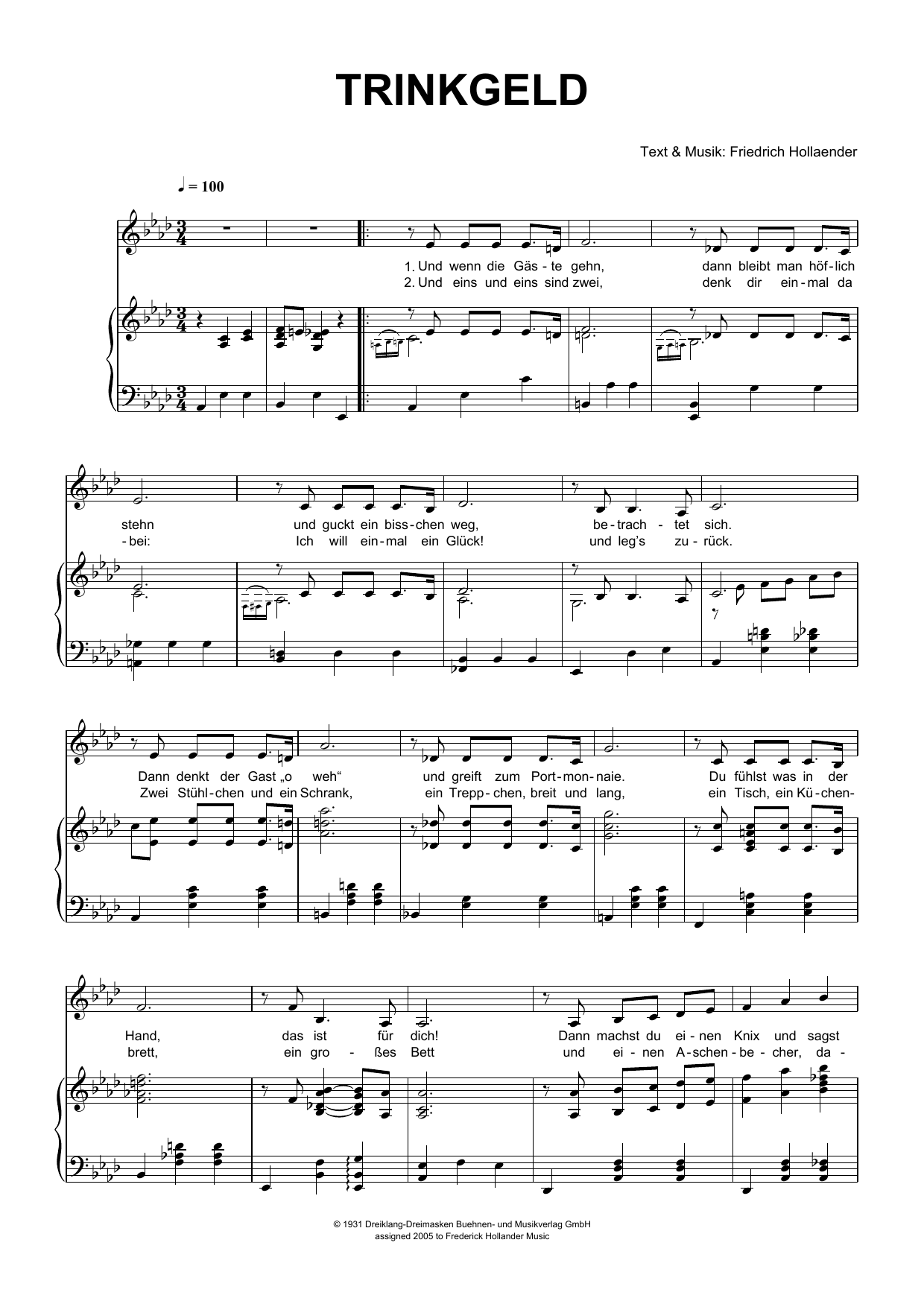 Produktgalerie: Seite 1 von 1 Trinkgeld, Friedrich Hollaender, Gesang, Klavier