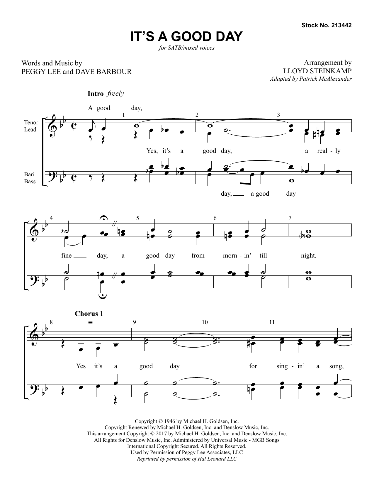Produktbild zu: It's A Good Day (arr. Lloyd Steinkamp)