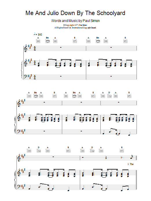 Produktgalerie: Seite 1 von 1 Me And Julio Down By The Schoolyard, Paul Simon, Gesang, Gitarre, Klavier