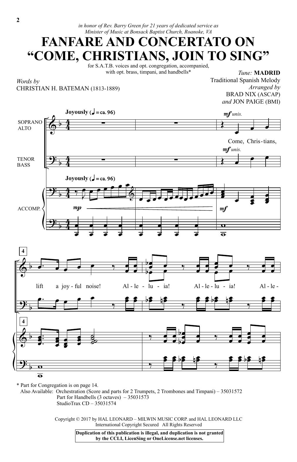 Produktbild zu: Fanfare And Concertato On "Come Christians, Join To Sing"