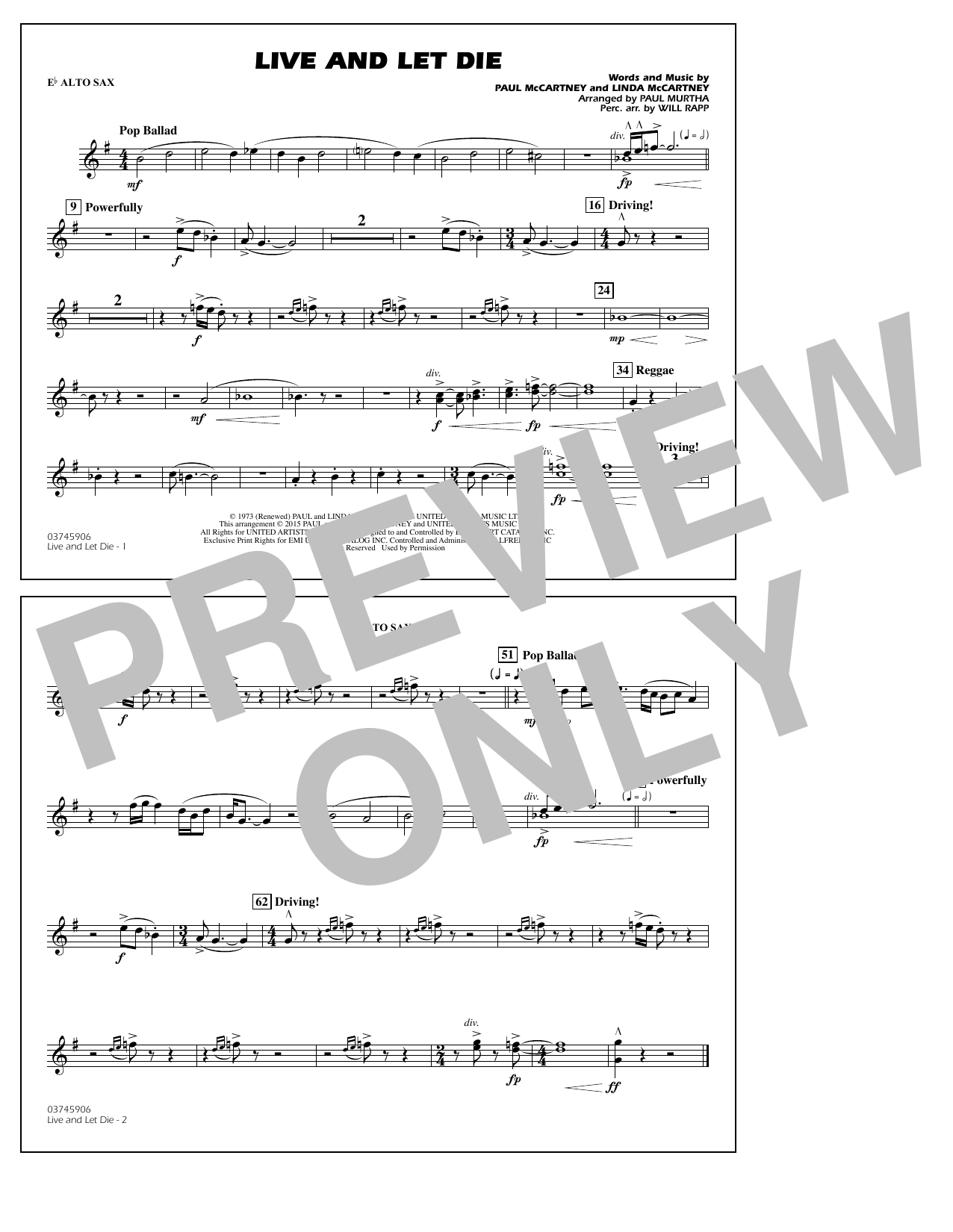 Product picture to: Live and Let Die - Eb Alto Sax