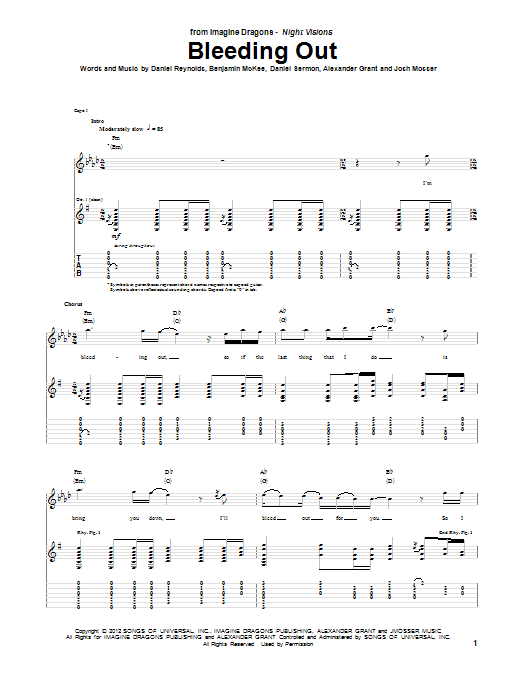 Produktgalerie: Seite 1 von 1 Bleeding Out, Imagine Dragons, Gitarre