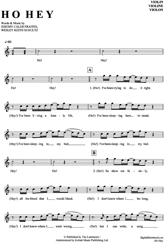 Product gallery: Page 1 of 4 Ho Hey , Lumineers, The, (violin)