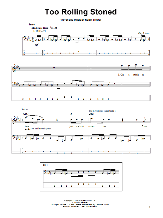 Produktgalerie: Seite 1 von 1 Too Rolling Stoned, Robin Trower, E-Bass