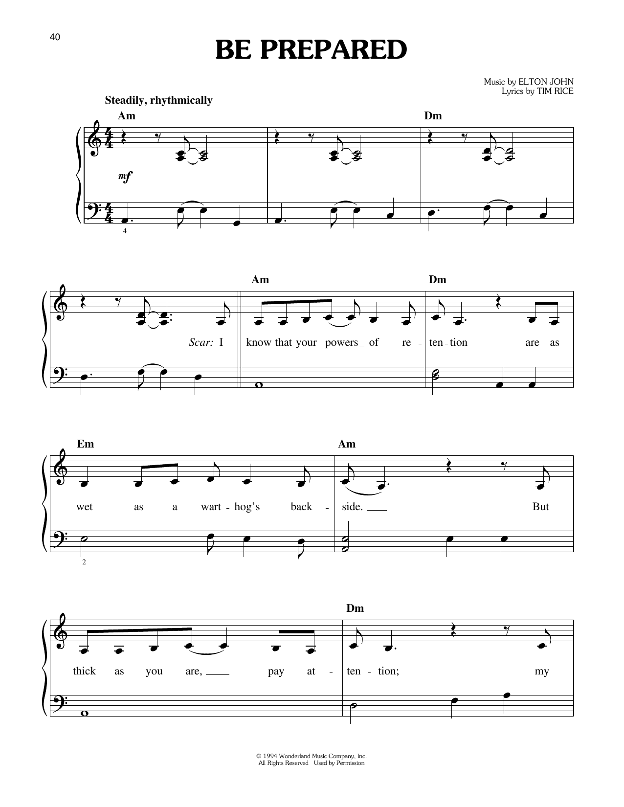 Produktbild zu: Be Prepared (from The Lion King: Broadway Musical)
