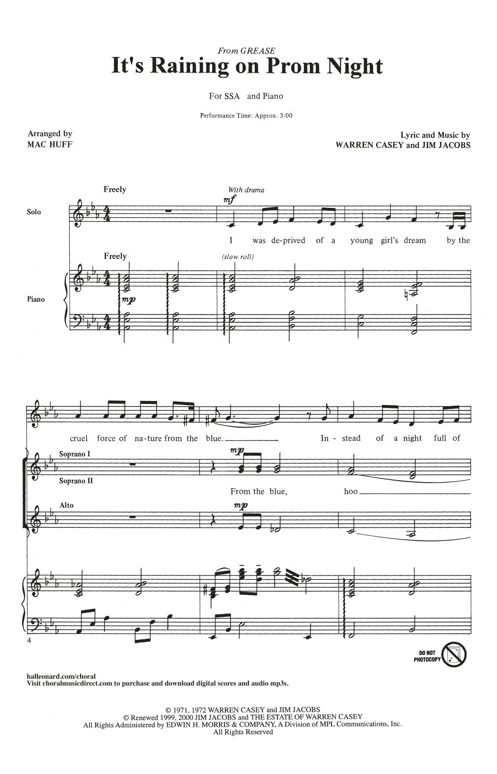 Produktgalerie: Seite 1 von 1 It's Raining On Prom Night (arr. Mac Huff), Jim Jacobs & Warren Casey, Chor