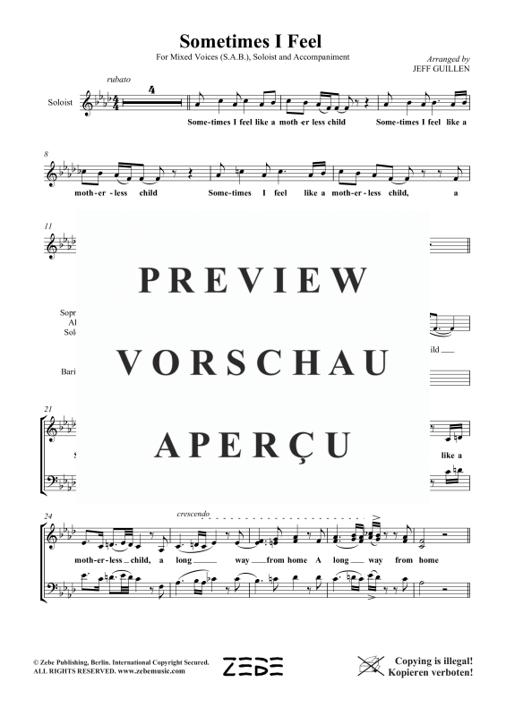 Produktgalerie: Seite 3 von 11 Sometimes I Feel Like a Motherless Child, , Gemischter Chor SAB, Sopran Solo und Klavier