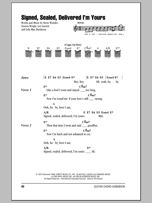 Produktgalerie: Seite 1 von 1 Signed, Sealed, Delivered I'm Yours, Stevie Wonder, Gitarre
