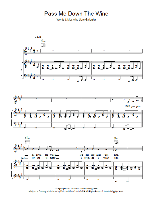 Produktgalerie: Seite 1 von 1 Pass Me Down The Wine, Oasis, Gesang, Gitarre, Klavier