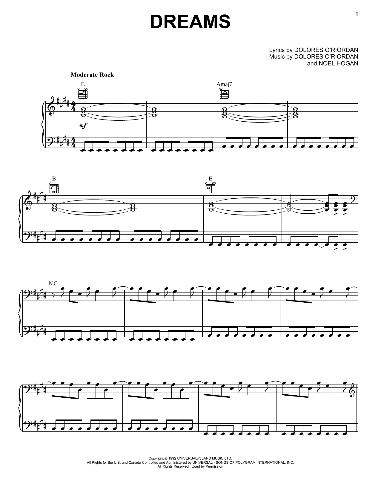 Produktgalerie: Seite 1 von 1 Dreams, The Cranberries, Gesang, Gitarre, Klavier
