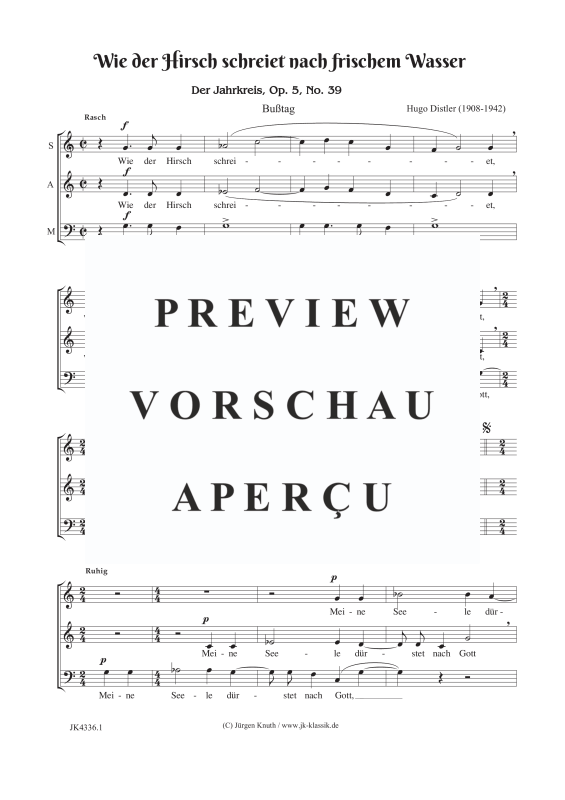 Produktgalerie: Seite 2 von 3 Wie der Hirsch schreiet nach frischem Wasser (Der Jahrkreis, Op.5, Nr.39), , Gemischter Chor 3-stimmig SAM