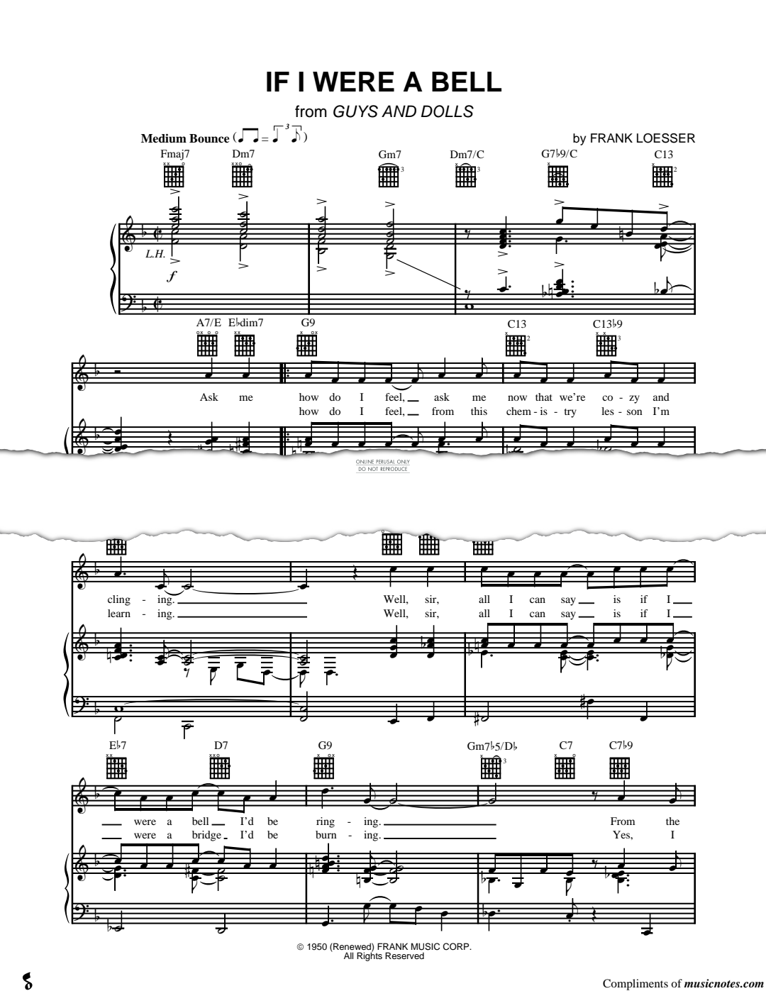 Produktgalerie: Seite 1 von 1 If I Were A Bell (from 'Guys And Dolls'), Frank Loesser, Gesang, Gitarre, Klavier