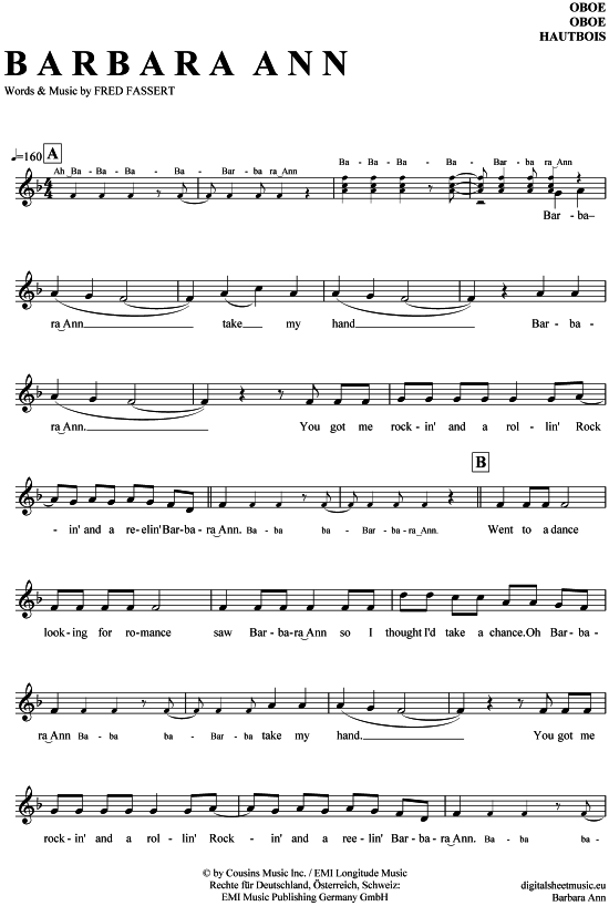 Produktgalerie: Seite 1 von 4 Barbara Ann , Beach Boys, (Oboe)