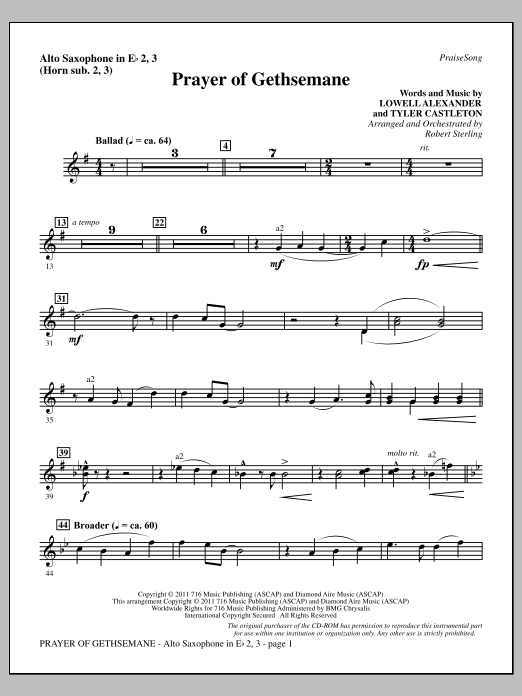 Product picture to: Prayer Of Gethsemane - Alto Sax 2-3 (sub. Horn 2-3)