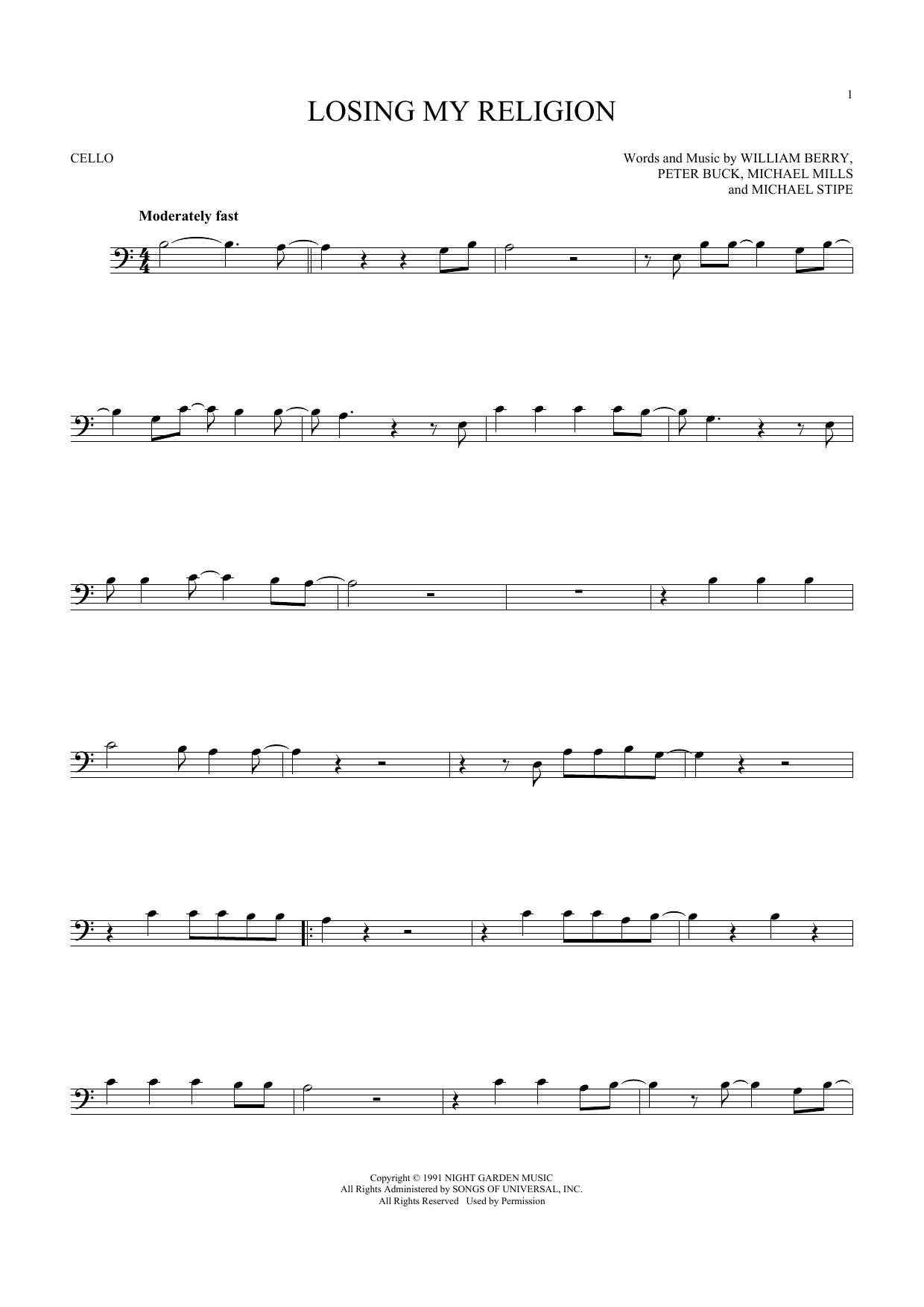 Produktgalerie: Seite 1 von 1 Losing My Religion, R.E.M., Violoncello