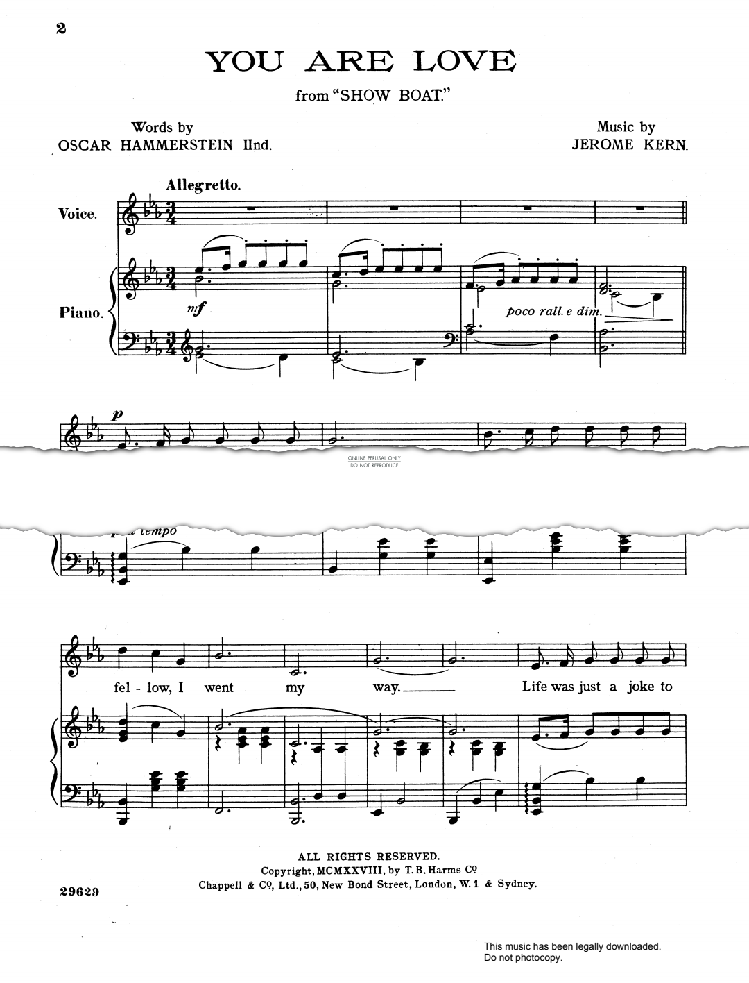 Product gallery: Page 1 of 1 You Are Love, Jerome Kern