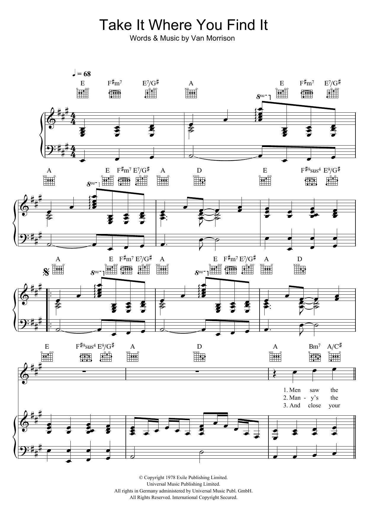 Produktgalerie: Seite 1 von 1 Take It Where You Find It, Van Morrison, Gesang, Gitarre, Klavier