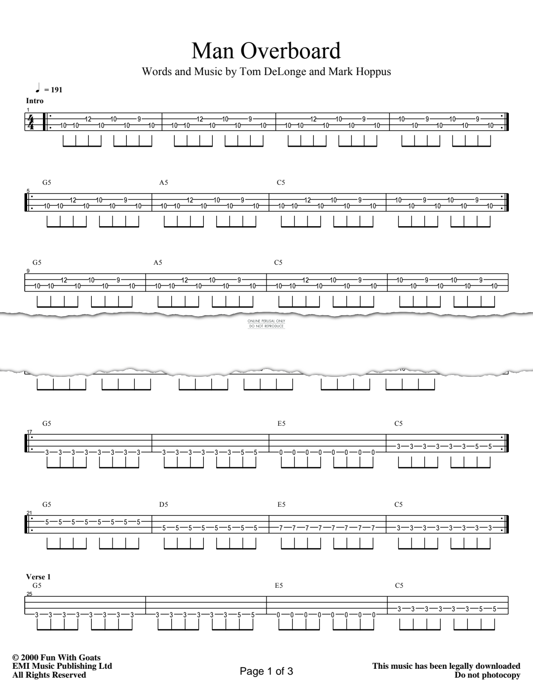 Produktgalerie: Seite 1 von 1 Man Overboard, Blink 182, E-Bass